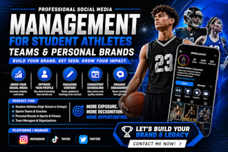 manage, grow social media student athlete, sports team or personal brand
