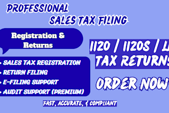 file your 1120, 1120s, llc tax return, federal and state tax filing and efiling