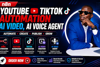 setup youtube n8n automation, ai tiktok video, shopify chatbot, video ai agent