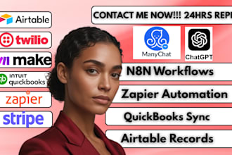 zapier n8n cluade stripe twilio  google sheets hhuspot airtable forms quickbooks