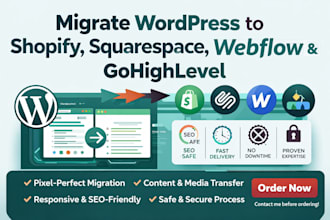 migrate wordpress to shopify squrespace website webflow gohighlevel migration