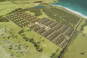 community map planning, watercolor site plan, render master plan aerial view
