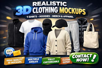 realistic 3d clothing mockups tshirt hoodie merch apparel clo3d fashion design