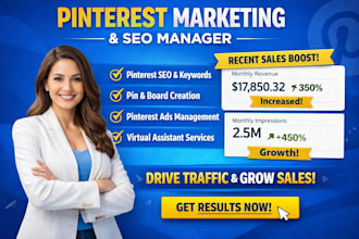 do pinterest marketing SEO manager pin and board creation ads virtual assistant