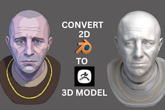 convert 2d image, sketch to 3d toy figurine anime model for stl 3d printing