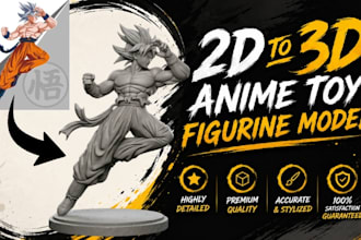 convert 2d image, sketch to 3d toy figurine anime model for stl 3d printing