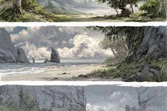 draw fantasy, post apocalyptic, background or concept art