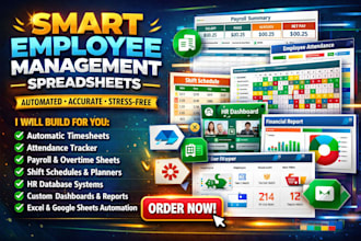 create automated excel timesheet, attendance tracker, payroll employee sheet