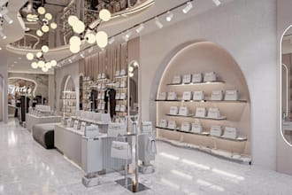 rearrange 3d super luxury fashion store,boutique interior layout, shop rendering
