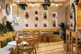 buildup 2d to 3d architectural restaurant interior, cafe rendering, bar design