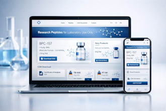 design a compliant research peptide website with product pages and coa system