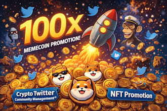 do 100x memecoin promotion, crypto twitter community management, nft promotion