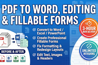 convert, redesign, or fixing PDF to  word and create editable fillable forms