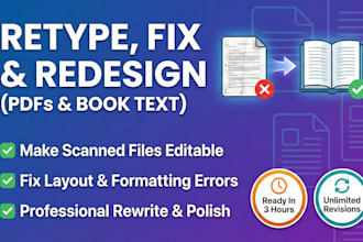 recreate, retype, rewrite, fixing, changes, and redesign your book text, PDF