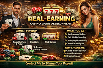 develop real earning texas holdem game, poker, blackjack, slots, solitaire game