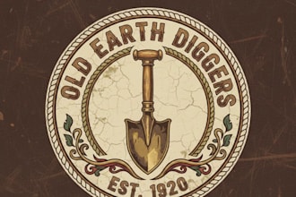 design a vintage shovel logo with classic rugged style