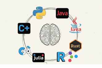 develop and debug your code in python, cpp, java, rust, julia, go, r code