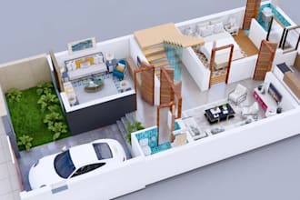 redraw 3d house plan, architectural drafting, interior planning, 2d section plan