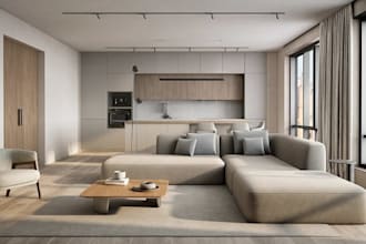 rendering architecture plan, modern apartment interior, external wall design, 3d