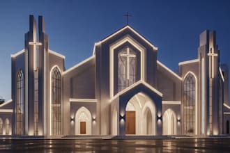 do 3d church interior and exterior design, worship, church renovation, rendering
