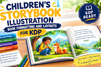 do children storybook illustration, book formatting and layout design for KDP