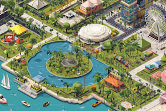 design unique flat vector map illustration, festival, event, city isometric map