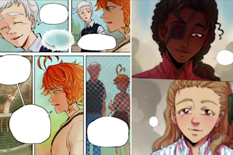 draw webtoon comic page illustration in manga manhwa style, anime manga artist
