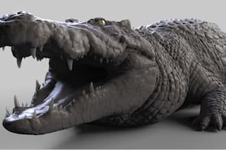 model 3d crocodile,character rigging,anatomy,zbrush,blender,3d animal for print