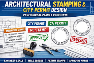 licensed architectural stamp, texas stamp, ca, fl, in, ohio , city permits