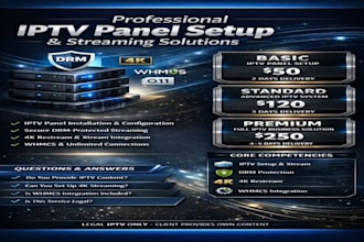 set up professional I ptv panels with drm, 4k restream and xtream integration