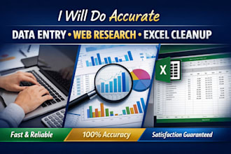 do accurate data entry, web research, and excel data cleanup