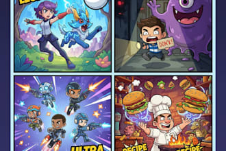 design high CTR custom youtube cartoon gaming thumbnail, cartoon vod thumbnail