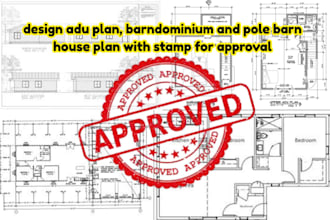 design adu plan, barndominium and pole barn house plan with stamp for approval