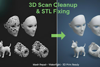do 3d scan cleanup fix mesh repair, edit stl file head, face for 3d print