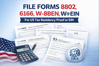 form 8802, form 6166, w8ben and w9 for US tax residency proof, ein