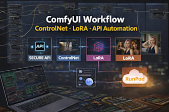 create comfyui workflow with controlnet , lora , api automation set up runpod