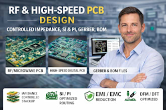 rf and high speed pcb layout design controlled impedance, si and pi, gerber bom