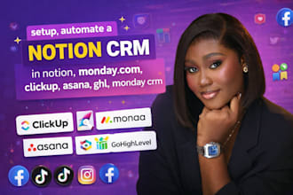 setup notion crm monday com clickup, asana, ghl VA monday CRM airtable jira xero