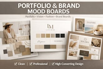 create a portfolio mood board, vision mood board, fashion board, brand board
