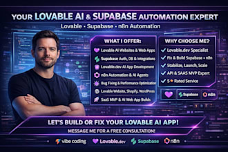 build or fix lovable ai websites, supabase, n8n automation, and saas mvp