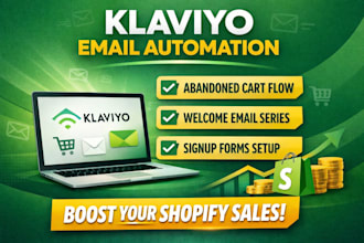 create klaviyo email flows, popup, welcome series and abandned cart for shopify