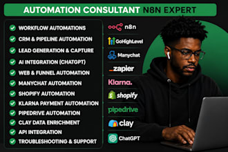 do gohighlevel website manychat zapier n8n klarna shopify pipedrive clay chatgpt