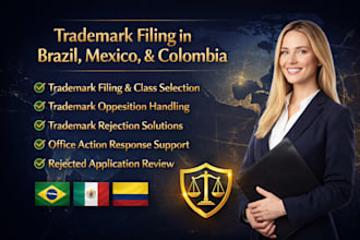 handle trademark filing in brazil mexico colombia and fix opposition, rejection