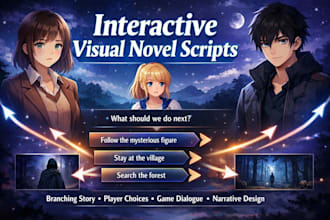 write interactive branching detective story scripts for visual novels