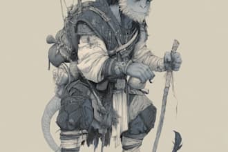 draw fantasy charcter, game art, dnd character illustration