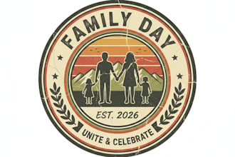 design a vintage family day logo with warm retro charm