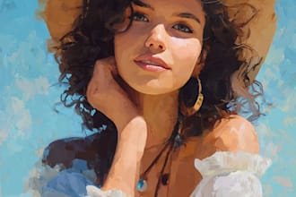 digitally oil paint, vintage portrait, landscape, illustrate