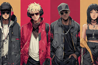 draw anime, cyberpunk or streetwear character illustrations