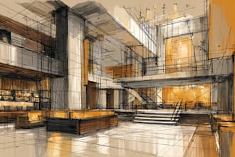 draw an architectural sketch for commercial use
