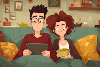 draw unique cartoon couple illustration